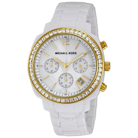 Michael Kors White Acrylic Ladies Chronograph GMT Watch 